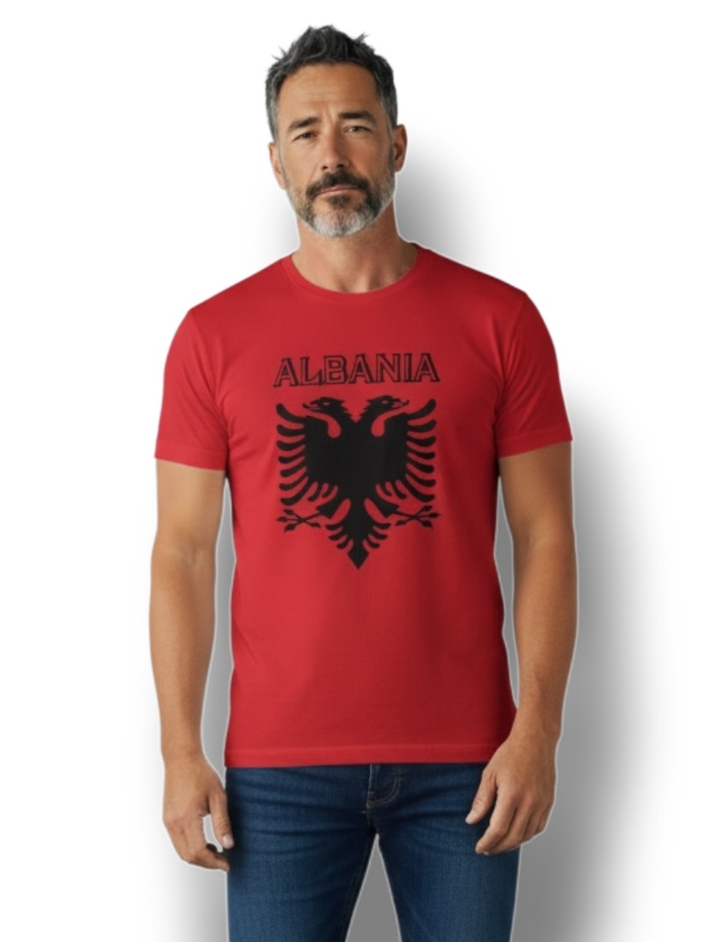 Cultural Unisex Albanian Eagle Emblem Graphic Tee Shirt, Red, size L